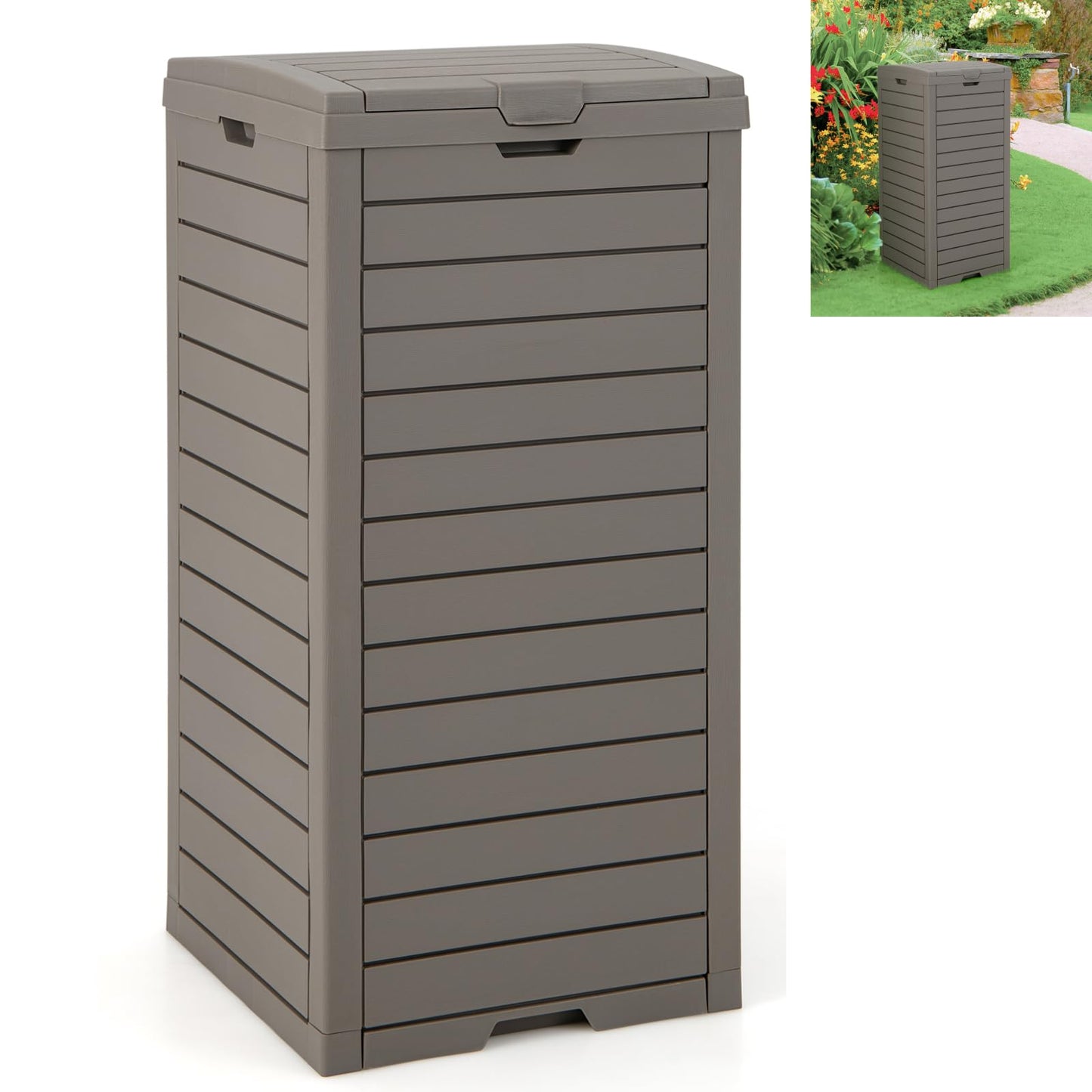 GiantexUK 140L/31 Gallon Outdoor Resin Trash Can, Waterproof Garbage Can with Dual Lid