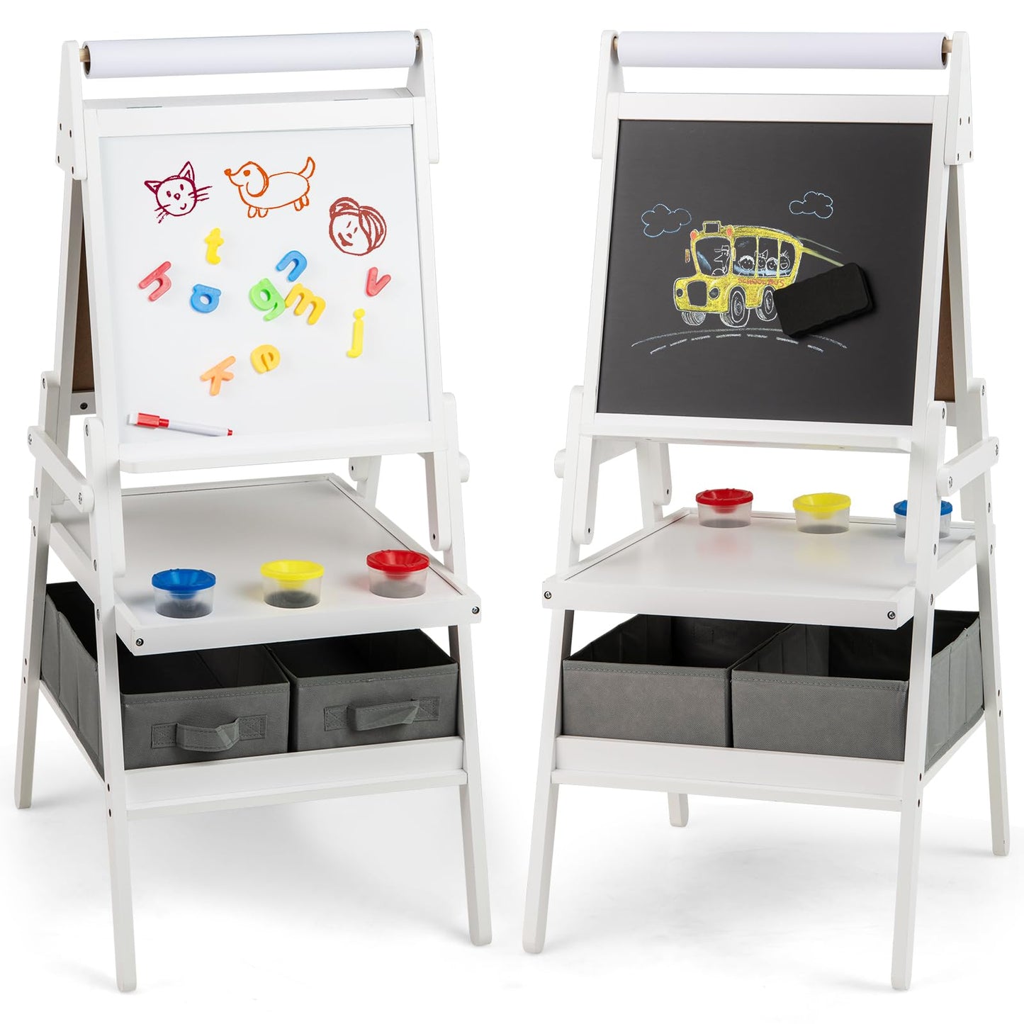 Double sided Kids Easel with Magnetic Whiteboard and Chalkboard