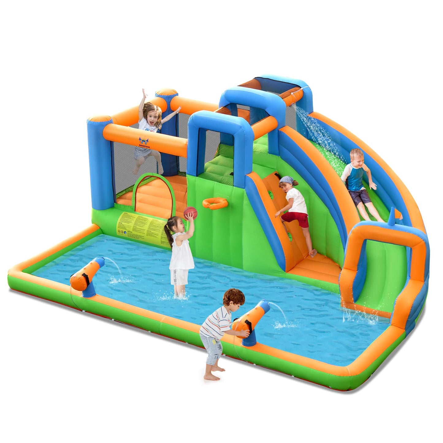 6 in 1 Giant Water Park with Long Slide for Summer Outdoor Play