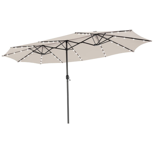 460 cm Twin Patio Umbrella with 48 LED Lights and Auto-Charging Solar Panel
