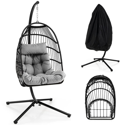 Upholstered Rattan Wicker Swing Egg Chair with Soft Cushion