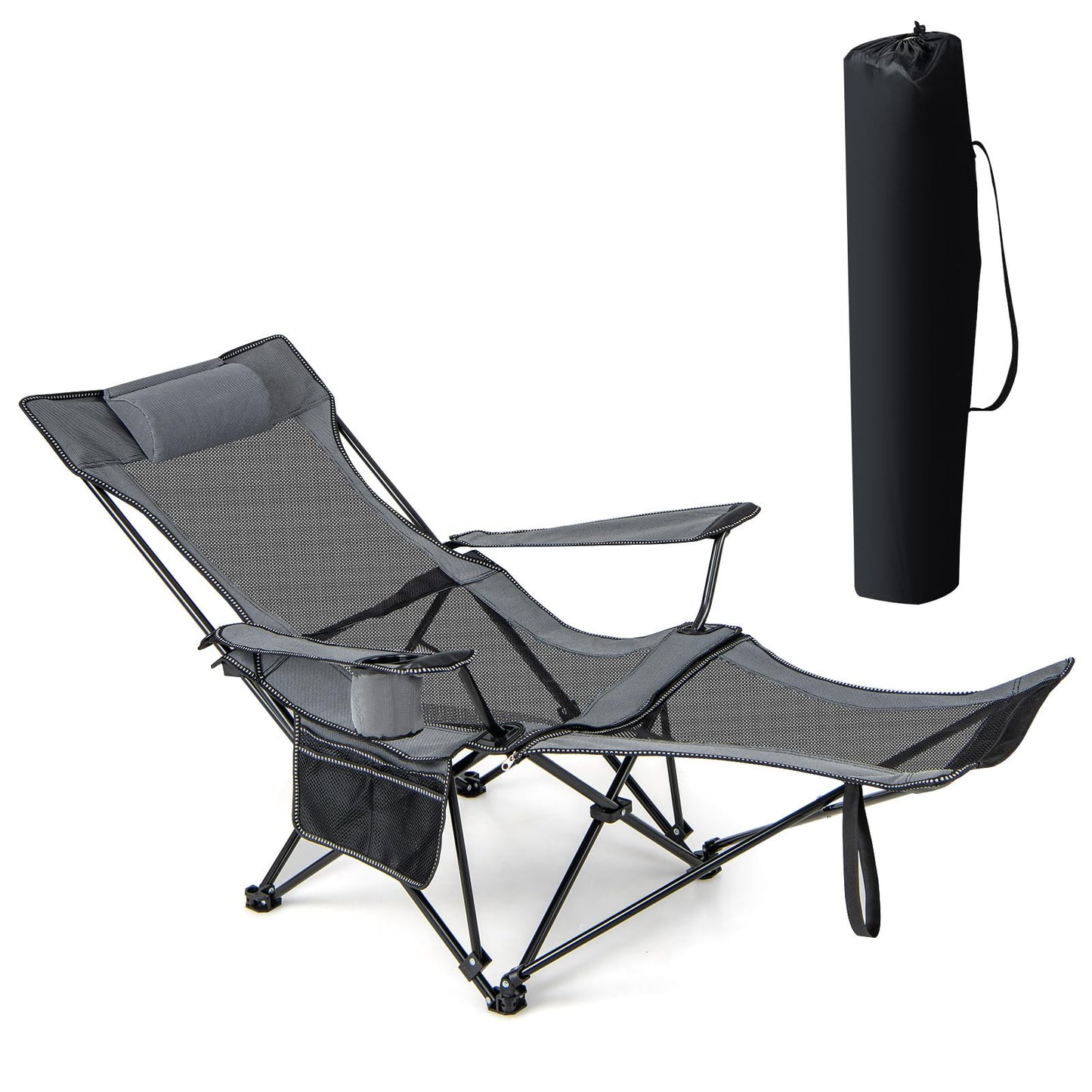 2 in 1 Portable Reclining Camp Chair with Detachable Footrest