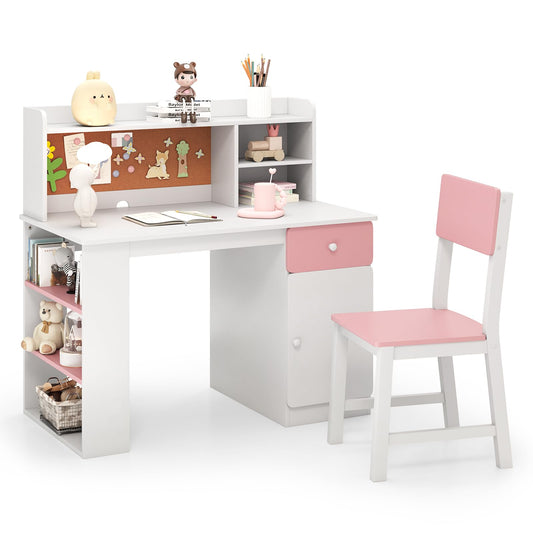 Kids Desk and Chair Set with 3-Tier Shelf and Drawer