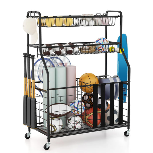 Sports Equipment Storage Rack Rolling Sports Ball Storage Cart