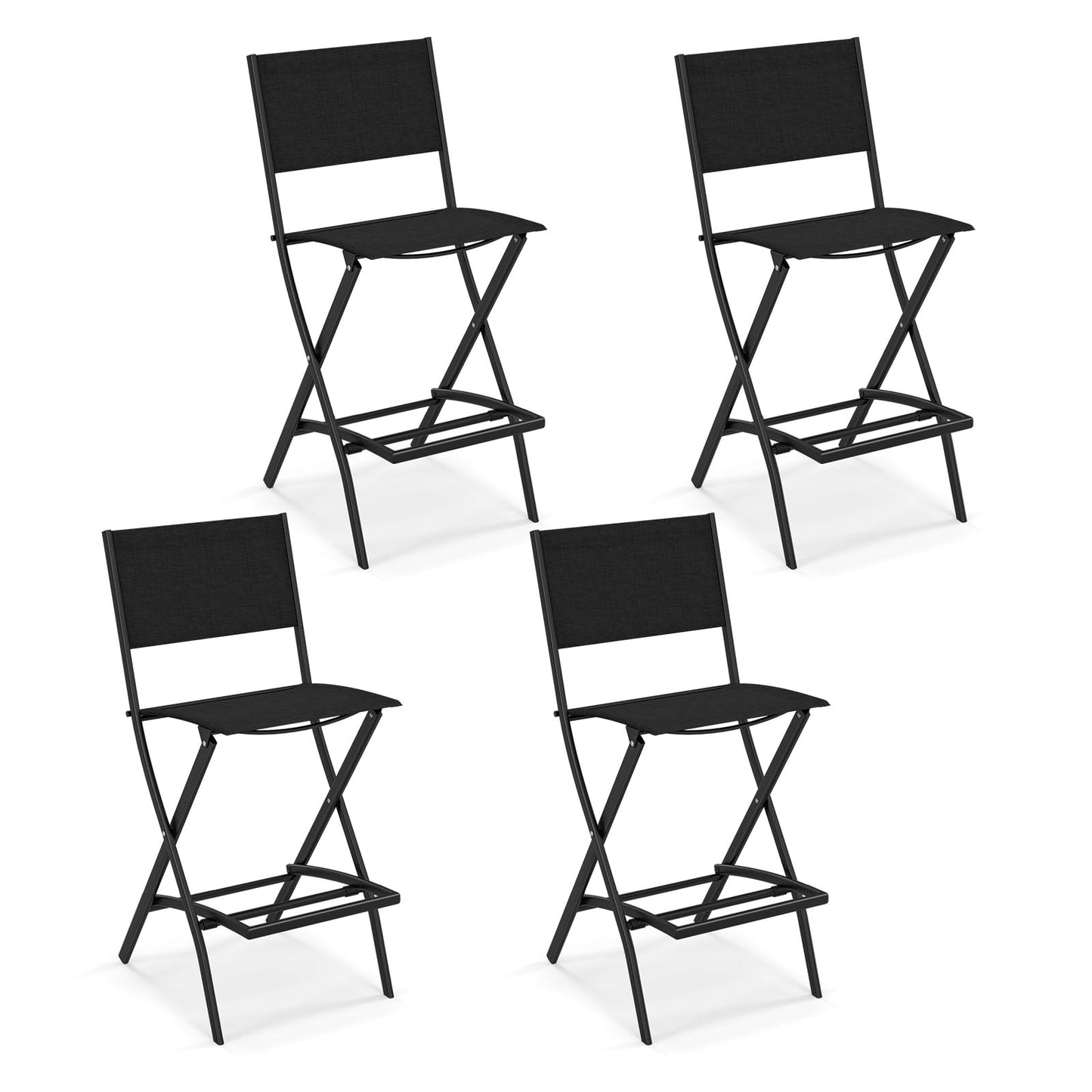 Portable Folding Patio Chairs Set of 4 with Curved Backrest & Footrest