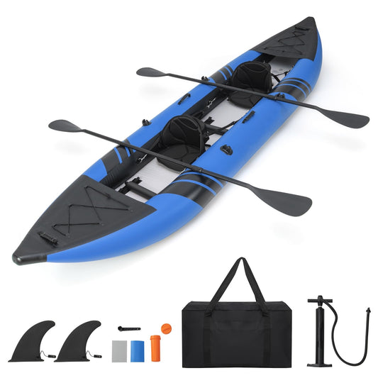 2 Person Inflatable Kayak Set with Aluminum Oars and Padded Seat
