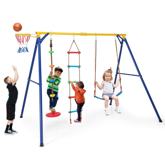 4-in-1 Kids Metal Swing Stand with Double Swings
