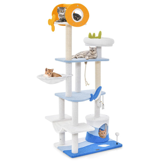 Ocean-themed Cat Tree Tower with Sisal Covered Scratching Posts