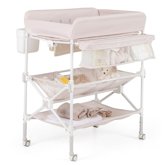 olding Diaper Changing Station with Wheels & Storage Basket