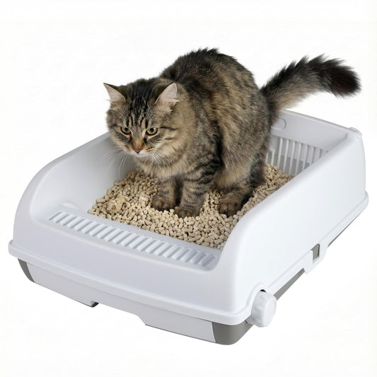 Cat Litter Box, Semi-auto Splash-proof Cat Toilet with Drawer-type Potty Tray