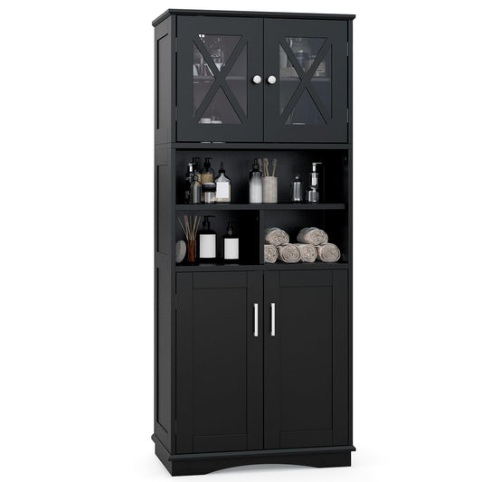 Freestanding Storage Cupboard with Open/Adjustable Shelves and Doors