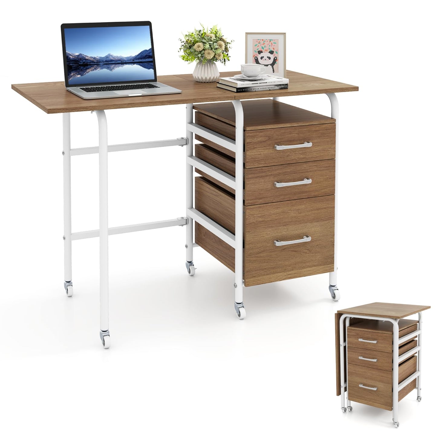 2-In-1 Folding Desk with 3 Drawers