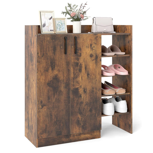 Shoe Storage Organizer with 2 Adjustable Inner Shelves and 4 Open Shelves