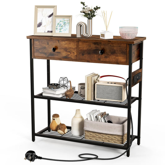 Entryway Narrow Console Table with Charging Station