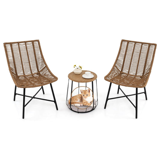 Outdoor Wicker Conversation Table Chair Sets for Garden Balcony Poolside