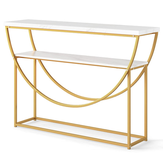 2-Tier Faux Marble Top Console Table with Storage Shelf