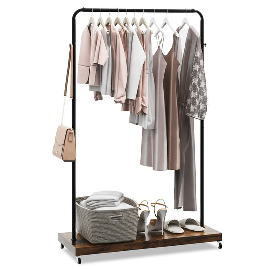 Industrial Clothes Rack Rolling Garment Rack with Bottom Storage Shelf