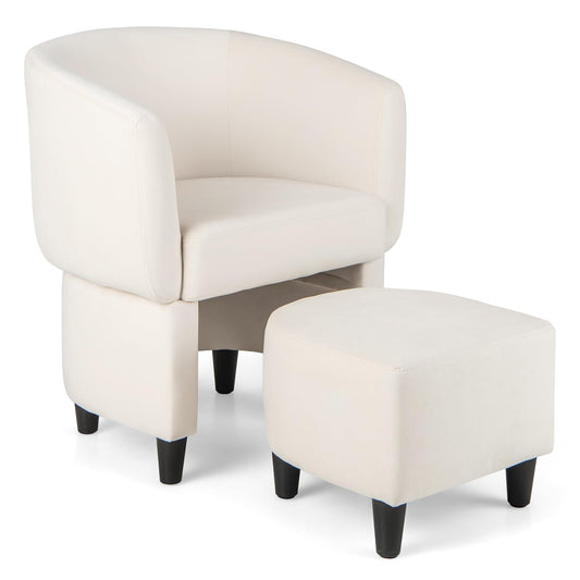 Upholstered Velvet Barrel Chair Modern Club Chair with Ottoman