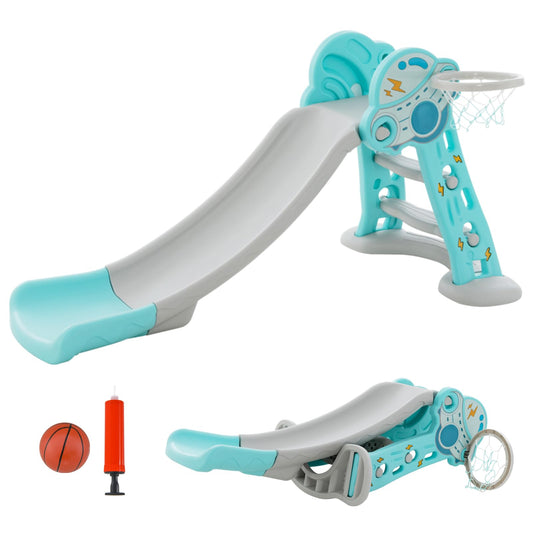 3-in-1 Indoor Slide with Basketball Hoop & Small Basketball for Kids