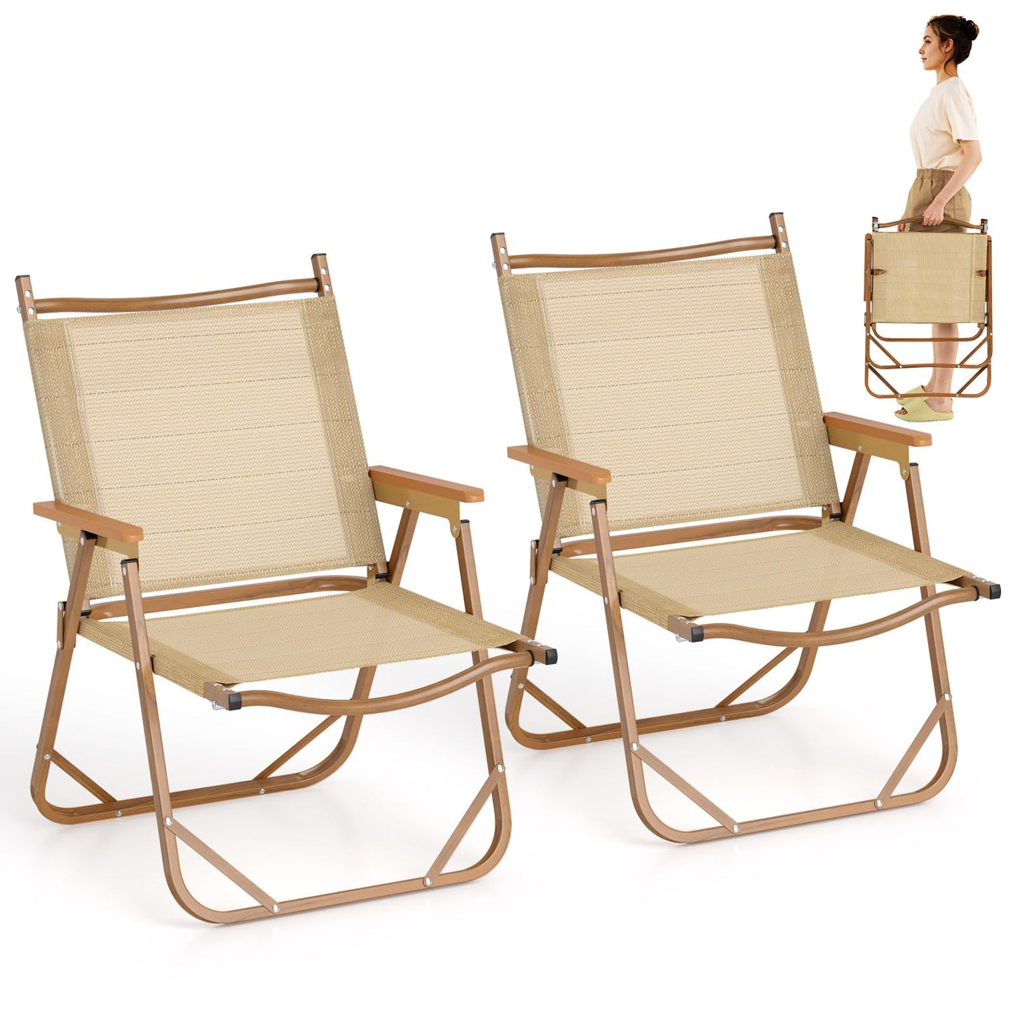 Set of 2 Portable Beach Chairs for Adults with Armrests