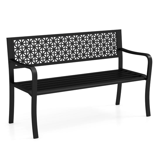 2-3 Seater Cross Grid Pattern Heavy Duty Metal Frame Loveseat Park Bench