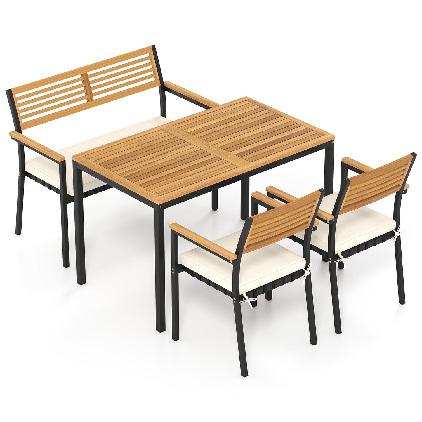4-Piece Patio Dining Set Outdoor Wood Metal Furniture