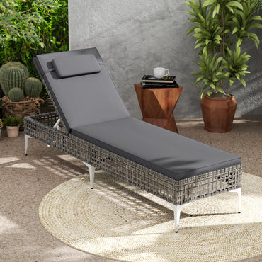 Patio Chaise Lounge PE Wicker Reclining Sun Lounger with 6-Level Adjustable Backrest