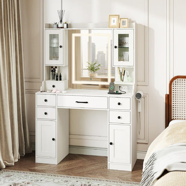 Vanity Desk with Mirror and Lights for Bedroom