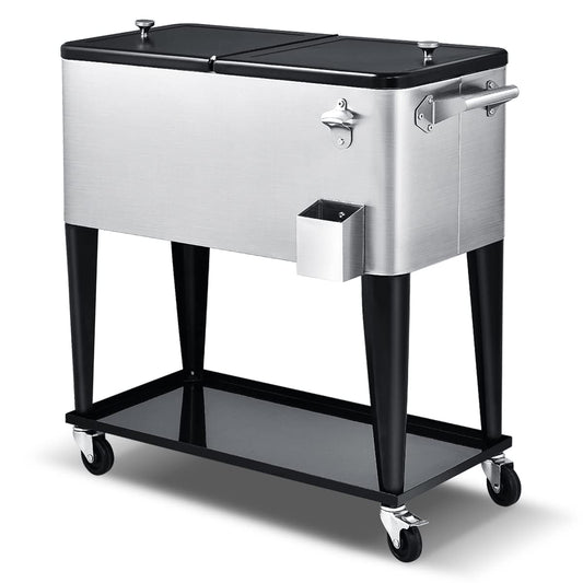 Giantex 80-Quart Rolling Ice Chest Stainless Steel Beverage Cooler Cart with Wheels Bottle Opener