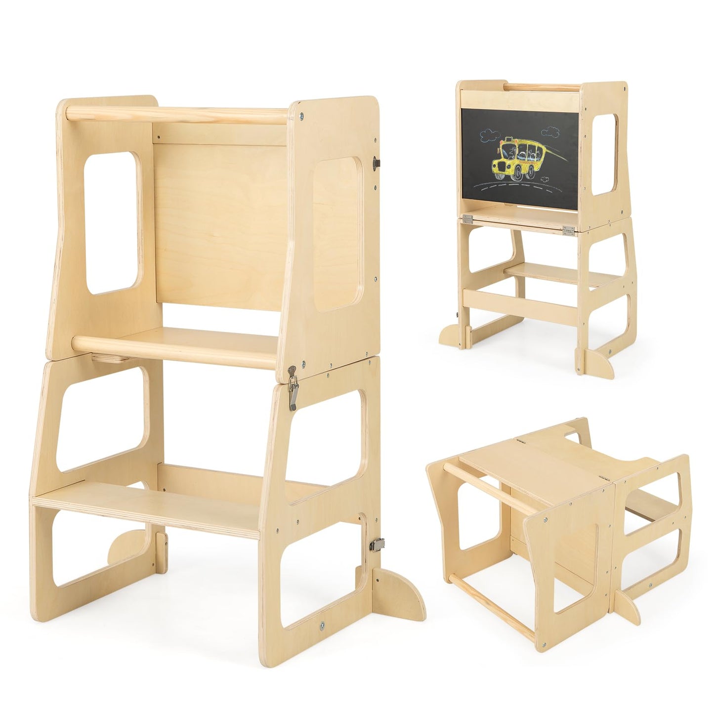 3 in 1 Toddler Kitchen Learning Tower with Chalkboard