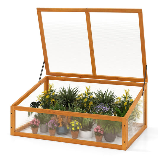 Wood Greenhouse, Garden Polycarbonate Cold Frame with Transparent Flip-top Roof