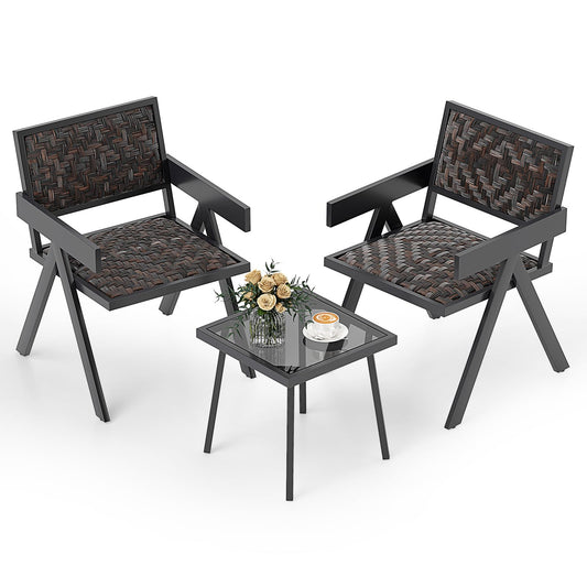 PE Rattan Garden Table and Chairs Set with Quick-Drying Foam