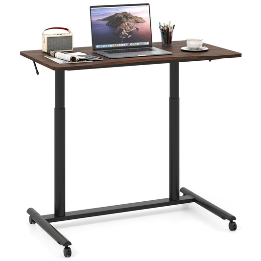 C-Shaped Mobile Standing Desk with Adjustable Height and Lockable Wheels