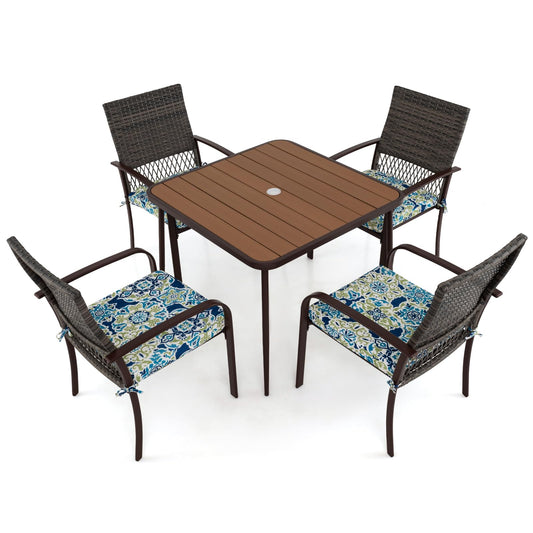 Square Garden Table with 4 Rattan Armchairs