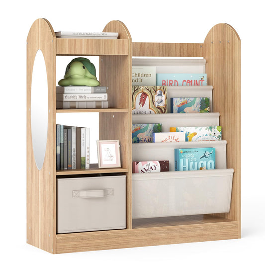Kids Bookshelf, Toy Storage Organizer with Full-Length Mirror