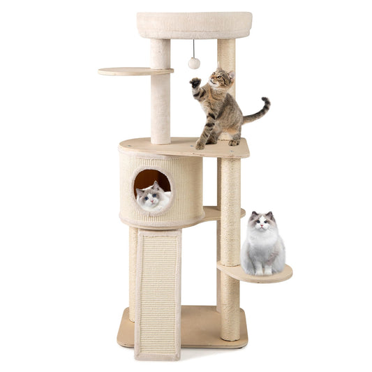 Extra Large Wooden Cat Tree with Cat Condo and Washable Cushions