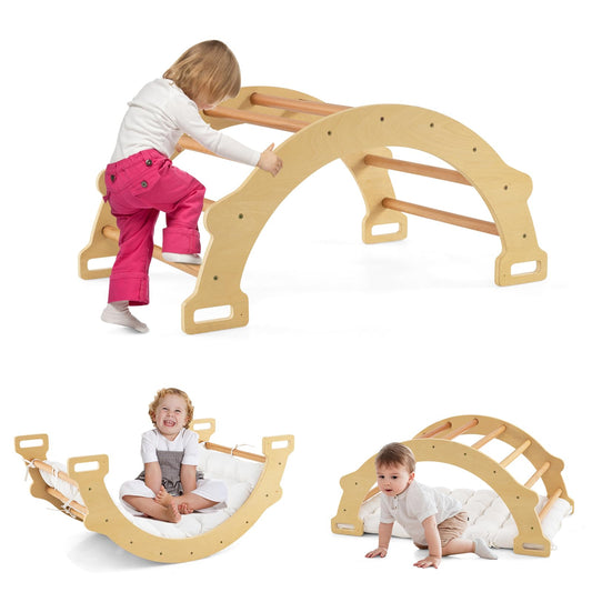 Giantex Toddler Climbing Frame Kids Wooden Arch Climber Ladder with Cozy Cushion Indoor Montessori Play Gym