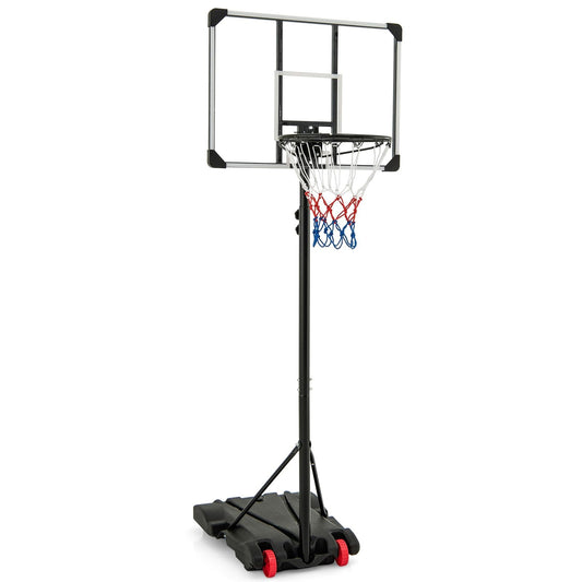 223-253 cm Portable Basketball Hoop with Front Wheels and Fillable Base