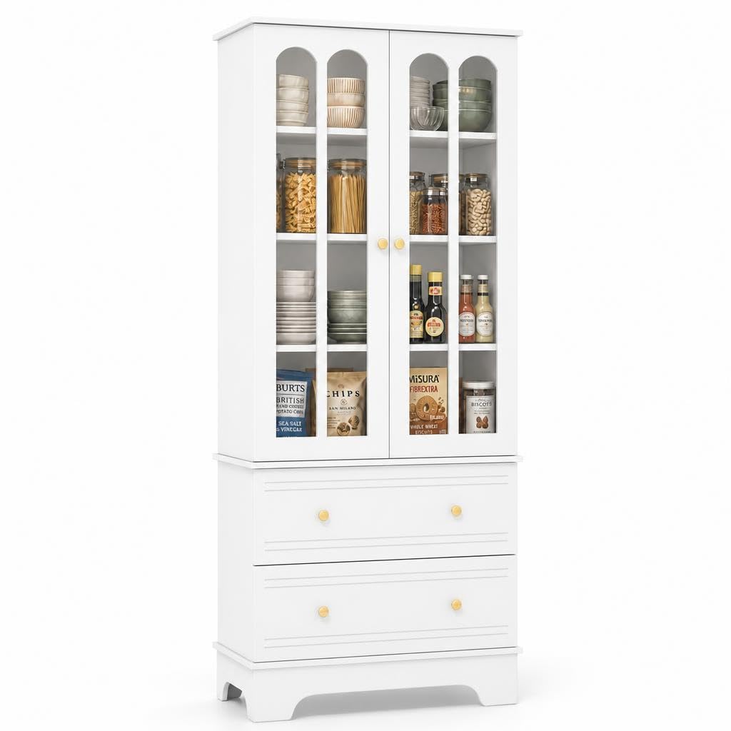 180cm Tall Kitchen Cupboard with Glass Doors