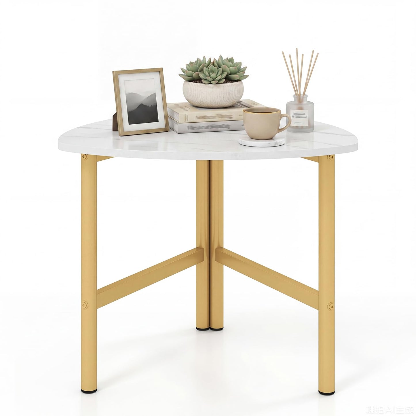 Coffee Table Triangle Center Table with Metal Legs Industrial Accent Sofa Table