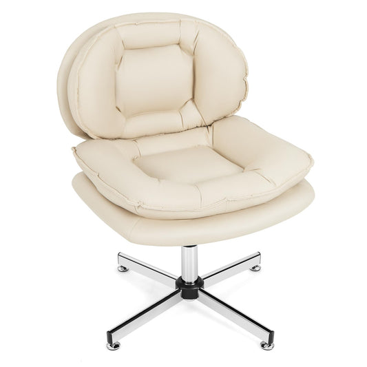 Armless Office Chair with Double Padded Back and Criss Cross Metal Base