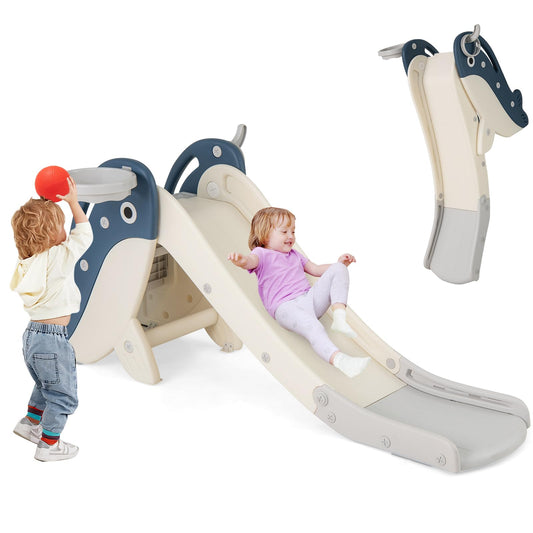 4-in-1 Toddler Slide with Basketball Hoop and Space-saving Folding Design