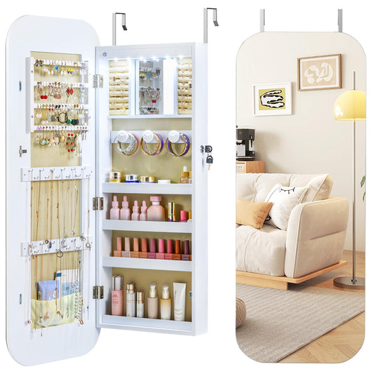 Lockable Jewelry Cabinet with Full-Length Mirror and Storage Shelves