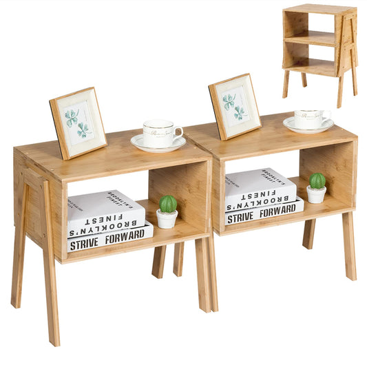 Set of 2 Stackable Bedside Table with Open Storage Compartment