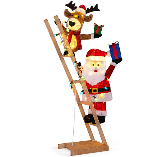5.5 Feet Lighted Reindeer and Santa Claus on Ladder 3D Pre-Lit Indoor Outdoor