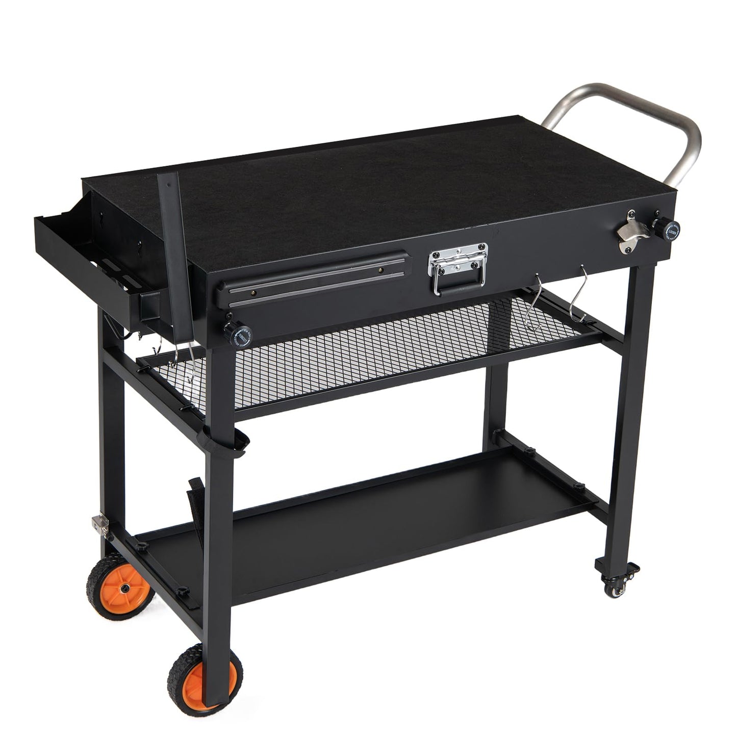 Portable Grill Table, Folding Grill Cart BBQ Prep Table with Heat-Resistant Mat
