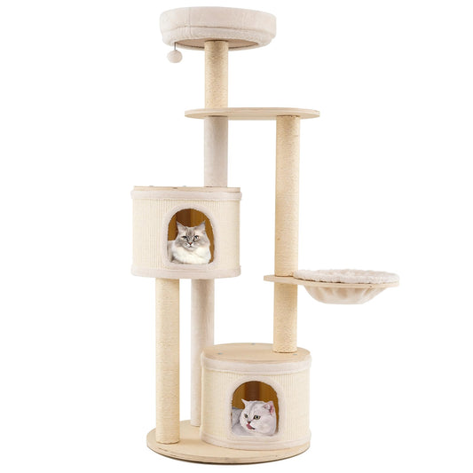 6-level Wooden cat tree with cat condo and sisal scratching posts for indoor