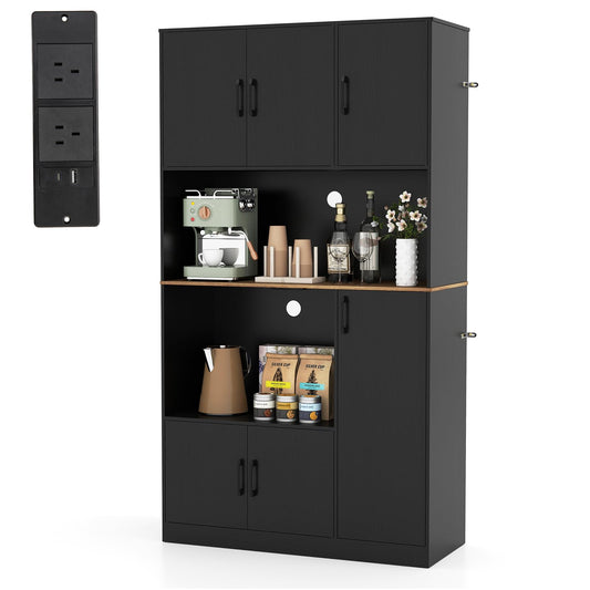 180 cm Tall Pantry Cabinet with Power Outlet and Microwave Stand