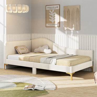 Single Size Upholstered Daybed Rivet-Tufted Platform Bed with Metal Legs