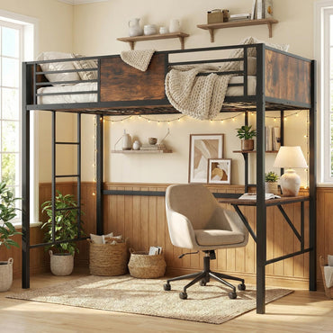 Loft Bed Single Size Heavy Duty Metal Bedframe with Desk
